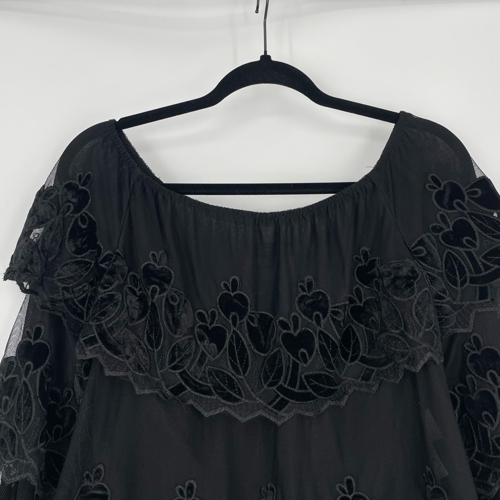 Endless Rose Women's Black Velvet Embroidery Ruffle Off-Shoulder Blouse Size S - Picture 6 of 9